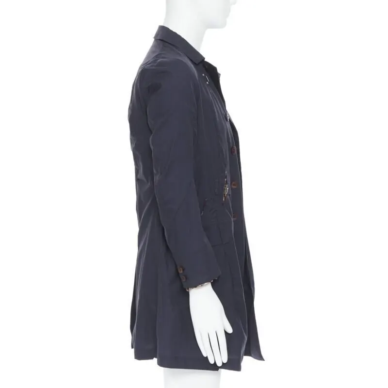 TAKAHIROMIYASHITA THE SOLOIST Navy Curved Seams Coat Black Cotton Never worn - Model View
