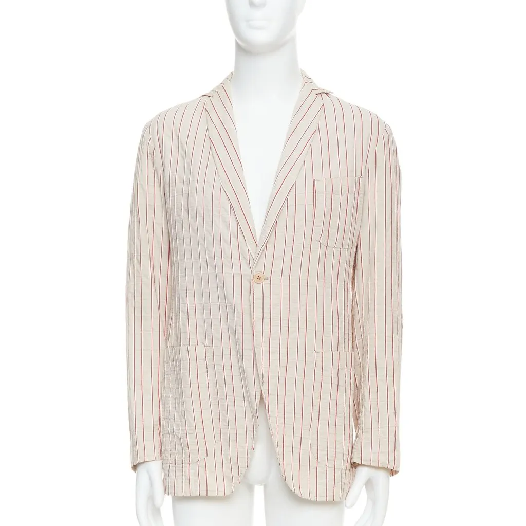 Romeo Gigli Red Striped Slim Blazer Beige Cotton Good - Front View