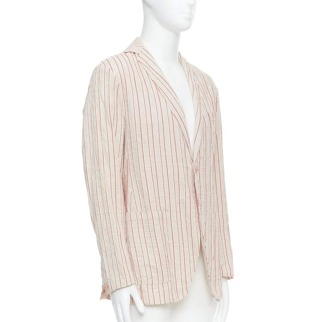 Romeo Gigli Red Striped Slim Blazer Beige Cotton Good - Inside View