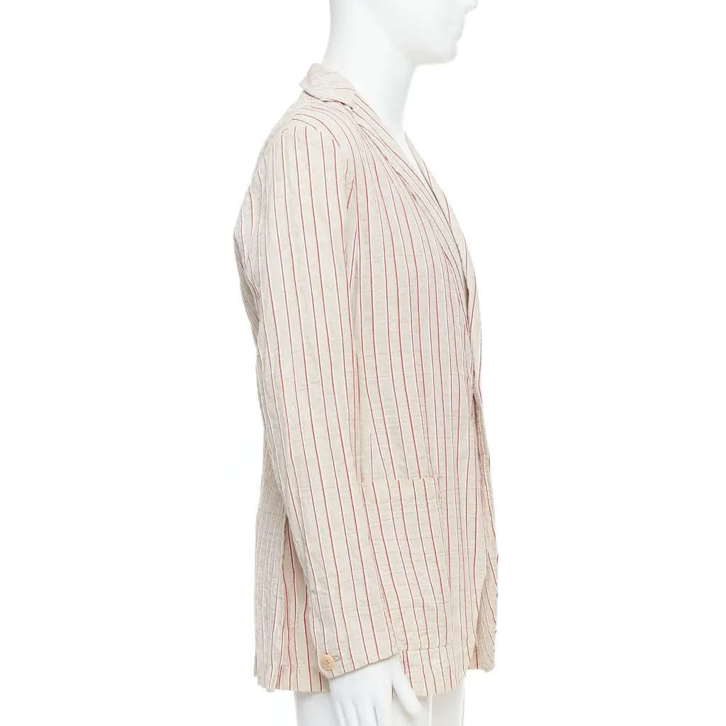 Romeo Gigli Red Striped Slim Blazer Beige Cotton Good - Model View