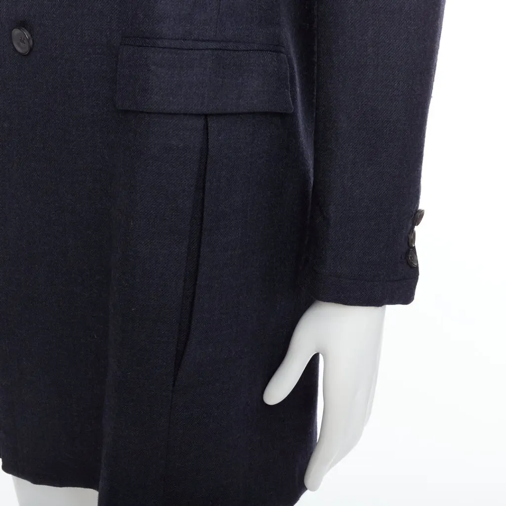 Giuliano Fujiwara Grey Checked Boxy Coat Navy Wool Good - Back View