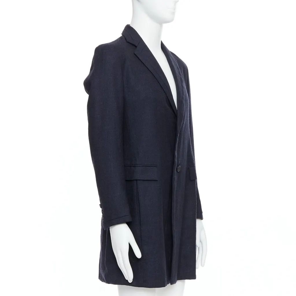 Giuliano Fujiwara Grey Checked Boxy Coat Navy Wool Good - Inside View