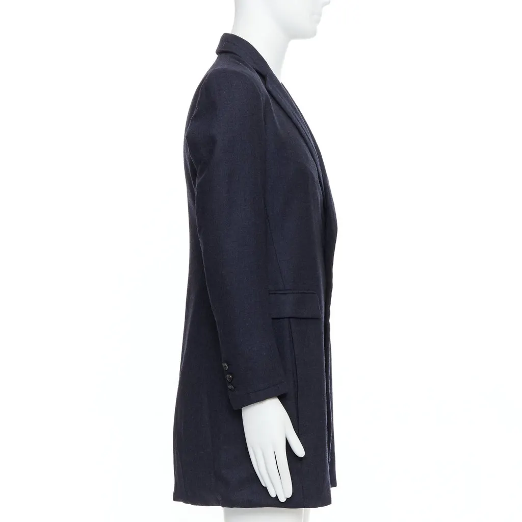 Giuliano Fujiwara Grey Checked Boxy Coat Navy Wool Good - Model View