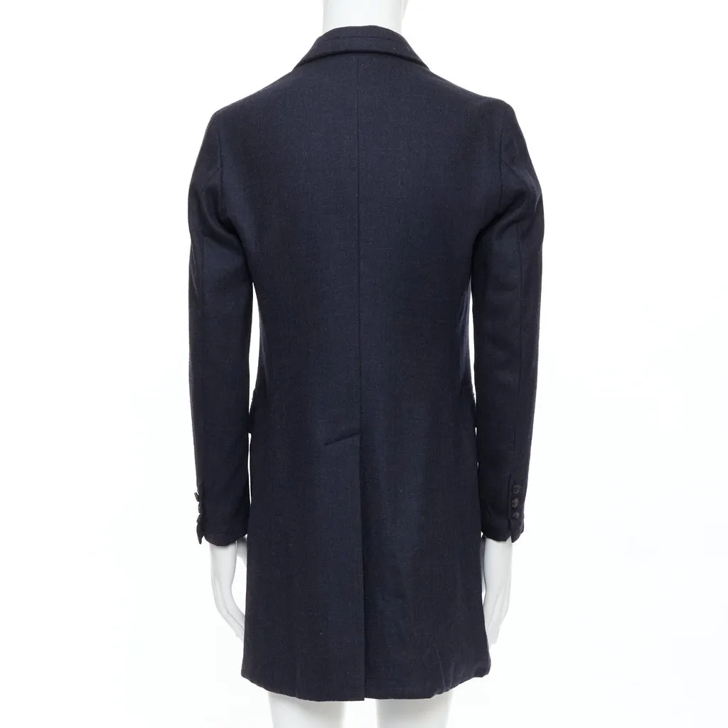 Giuliano Fujiwara Grey Checked Boxy Coat Navy Wool Good - Box View