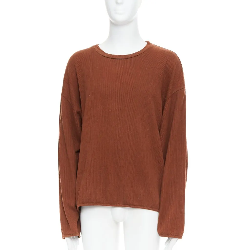 Issey Miyake Ribbed Long Sleeve Sweater Brown Cotton Good - Front View