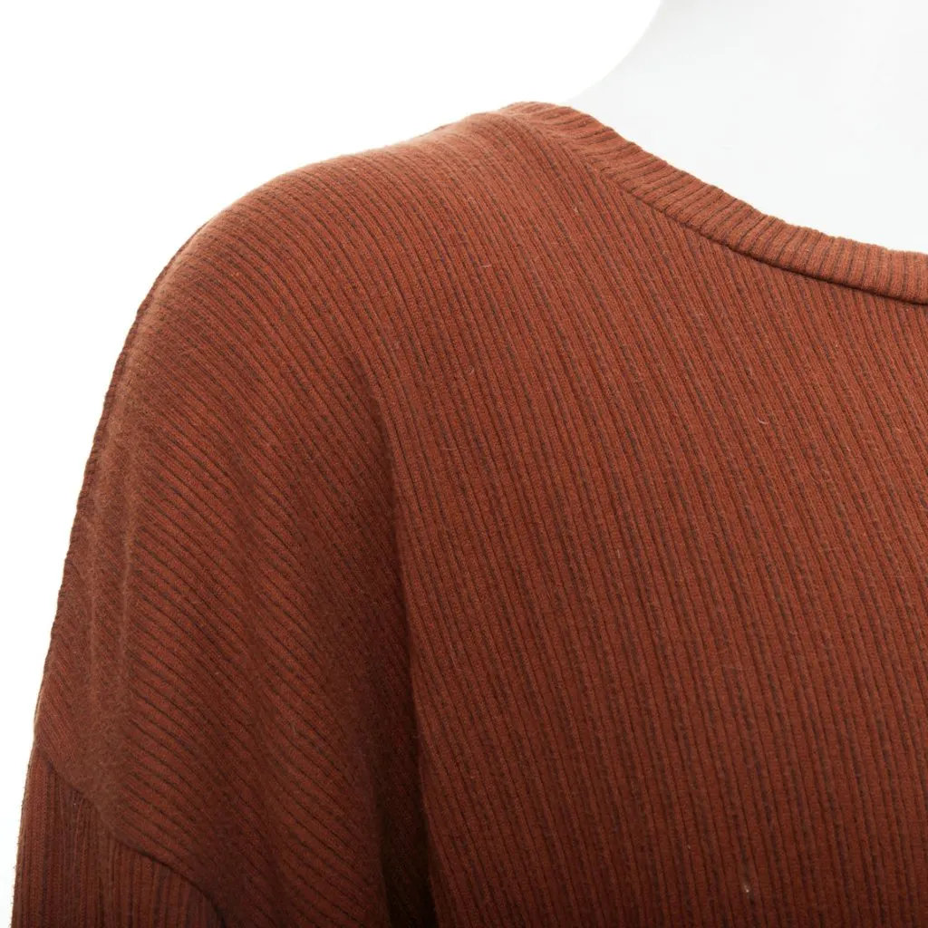 Issey Miyake Ribbed Long Sleeve Sweater Brown Cotton Good - Back View