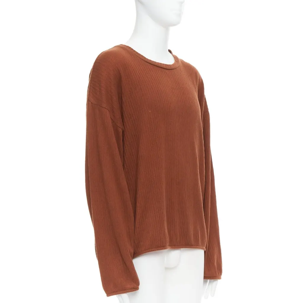 Issey Miyake Ribbed Long Sleeve Sweater Brown Cotton Good - Inside View