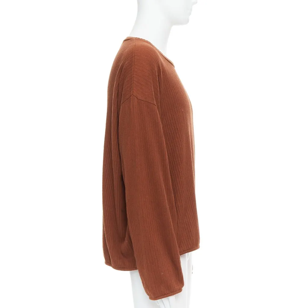 Issey Miyake Ribbed Long Sleeve Sweater Brown Cotton Good - Model View
