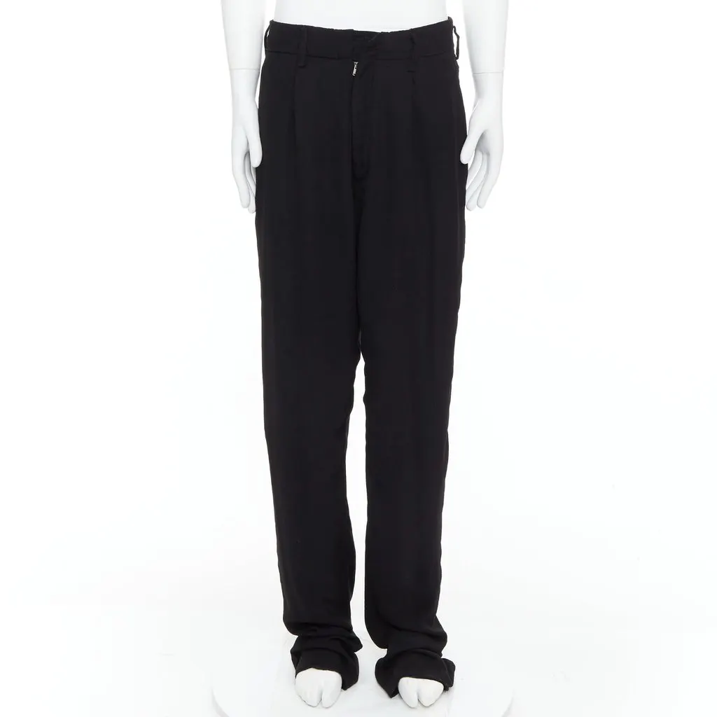 Yohji Yamamoto Pleated Wide Pants Black Polyester Fair - Front View