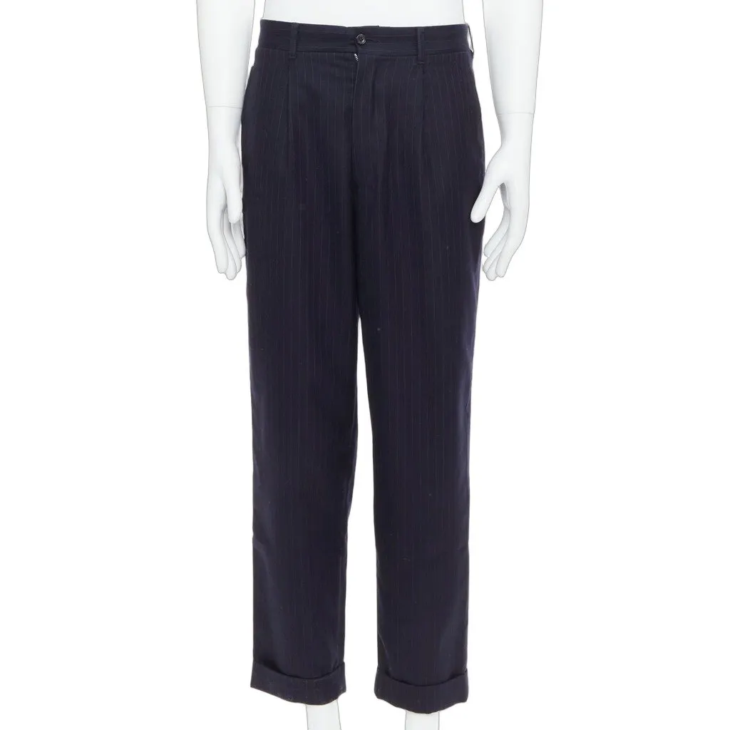 Comme des Garçons Pinstripe Pants Navy Wool Good - Front View
