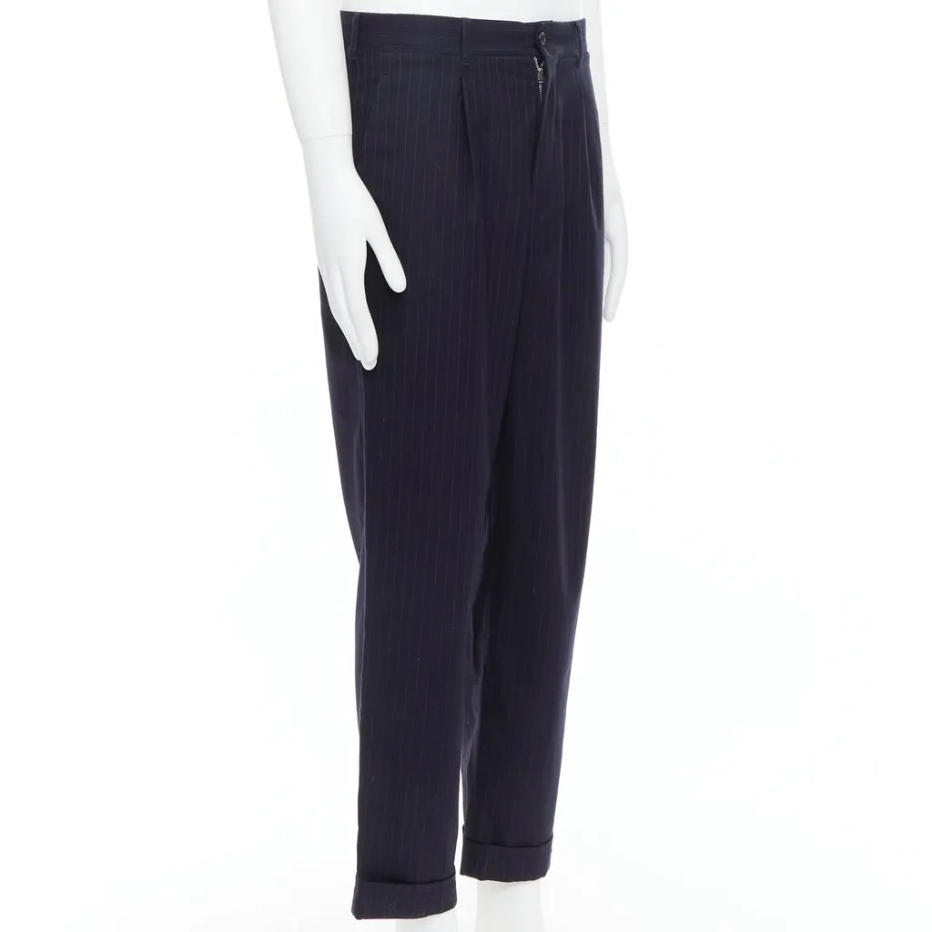 Comme des Garçons Pinstripe Pants Navy Wool Good - Inside View