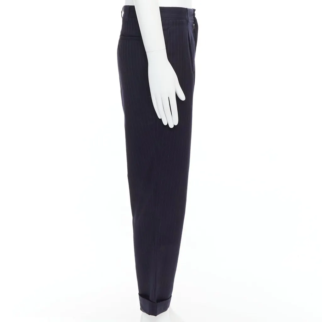 Comme des Garçons Pinstripe Pants Navy Wool Good - Model View
