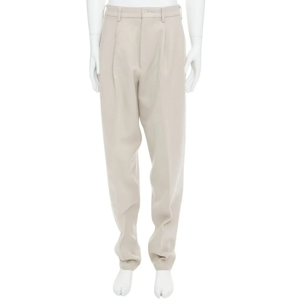 Yohji Yamamoto 3D Pleated Pants Beige Wool Fair - Front View
