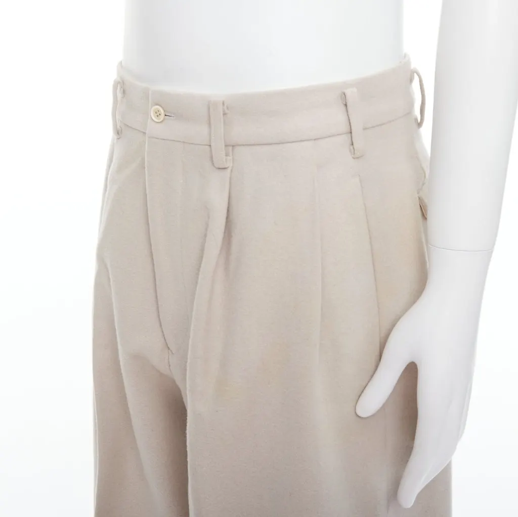 Yohji Yamamoto 3D Pleated Pants Beige Wool Fair - Back View