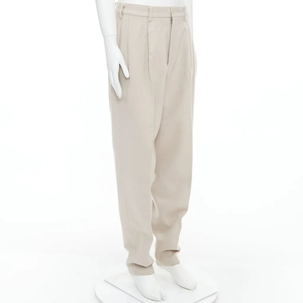 Yohji Yamamoto 3D Pleated Pants Beige Wool Fair - Inside View