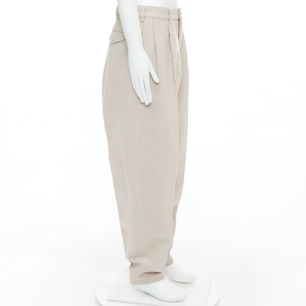 Yohji Yamamoto 3D Pleated Pants Beige Wool Fair - Model View