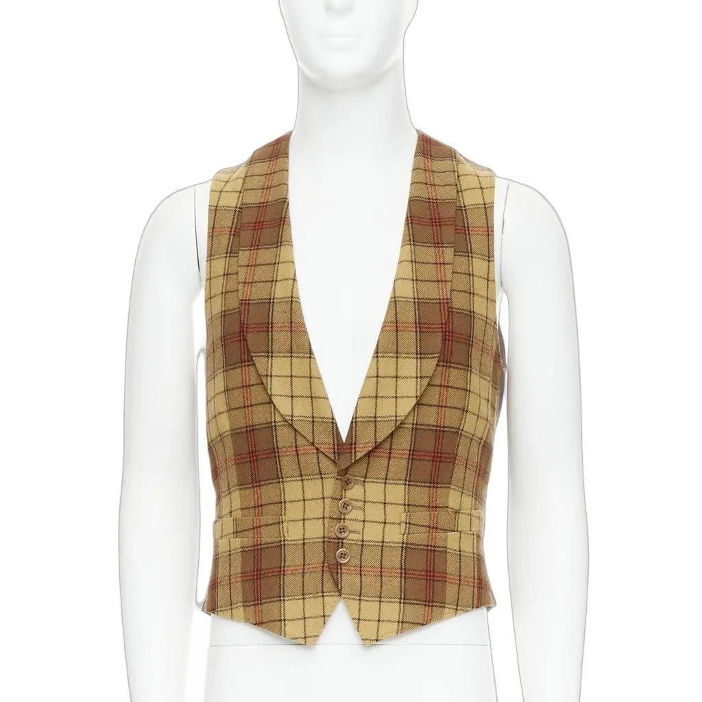 Dries Van Noten Plaid Wool Waistcoat Brown Wool Good - Front View