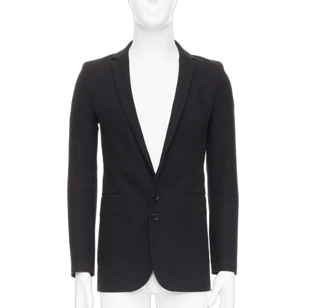 Unsigned Black Fitted Blazer Black Cotton Fair - Front View