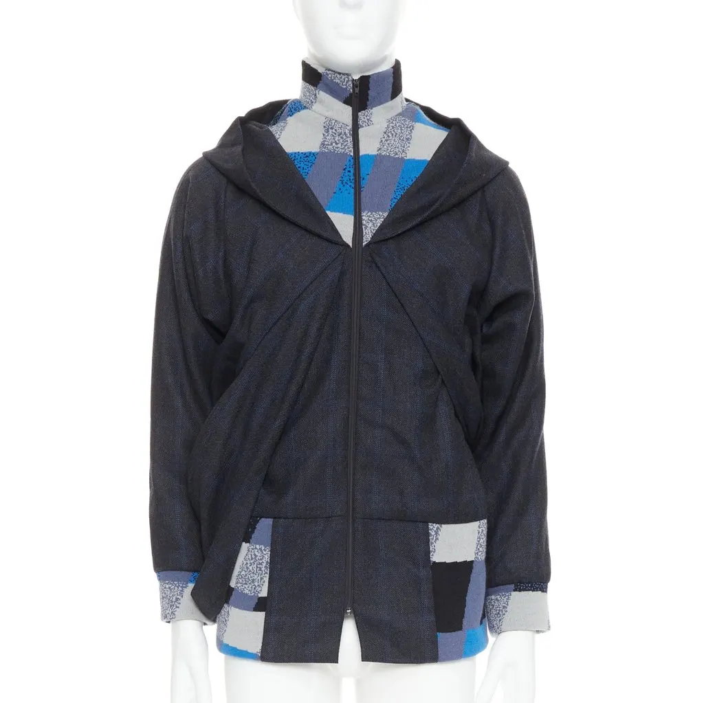 Unsigned Geometric Wool Jacket Blue Wool Very good - Front View