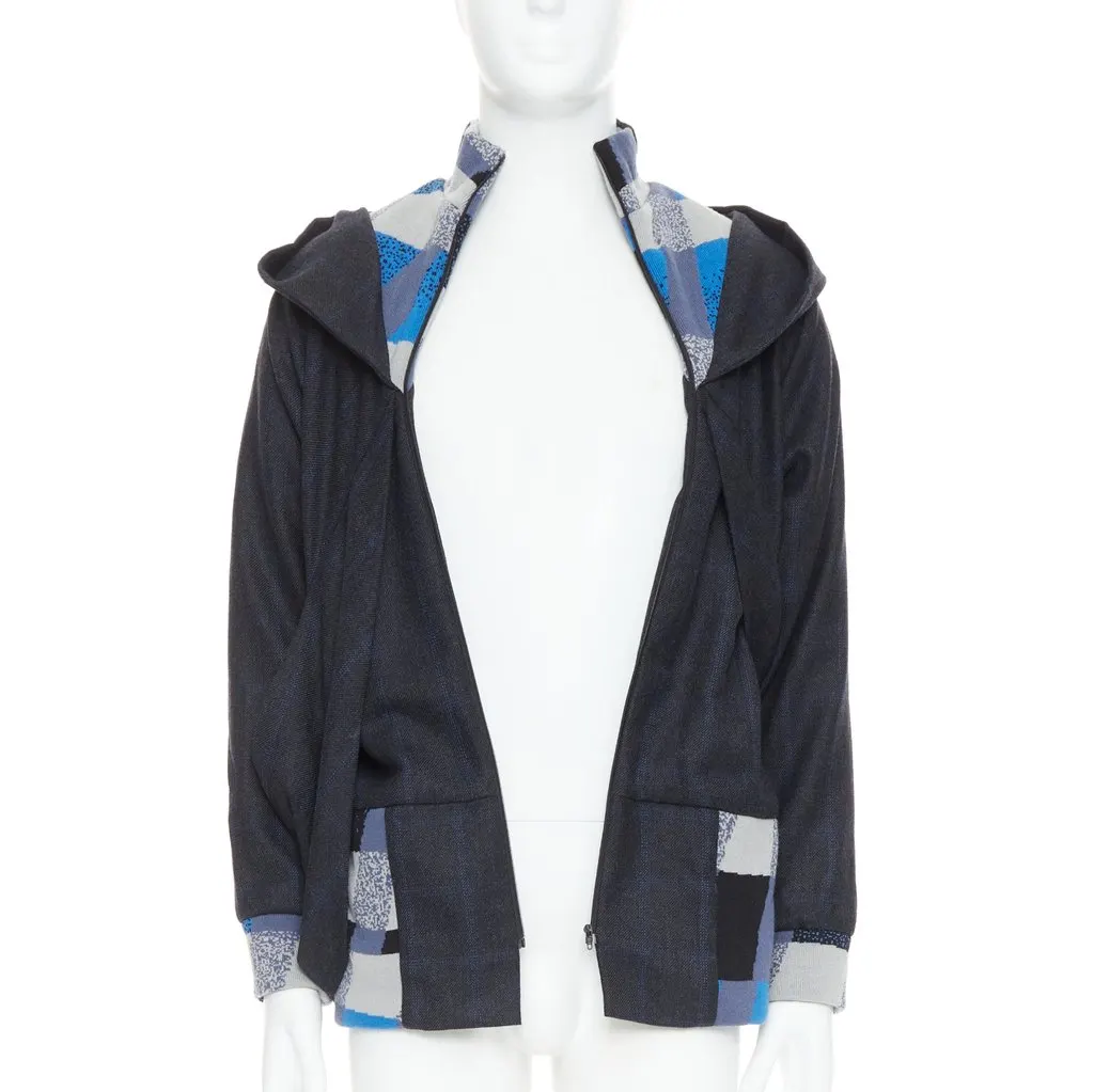 Unsigned Geometric Wool Jacket Blue Wool Very good - Inside View