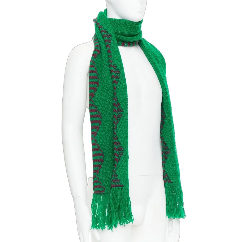 Dries Van Noten Knitted Wrap Scarf Green Wool Very good - Front View