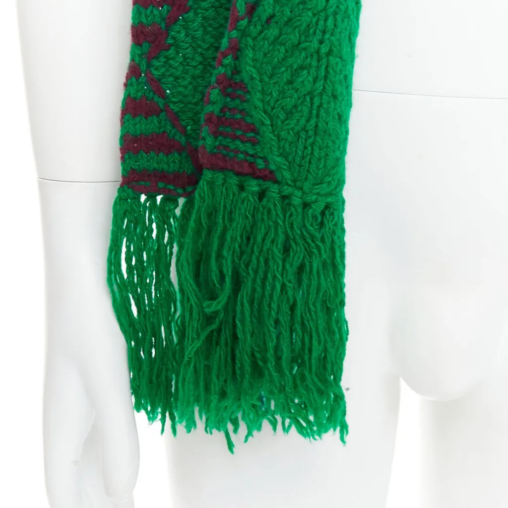 Dries Van Noten Knitted Wrap Scarf Green Wool Very good - Back View