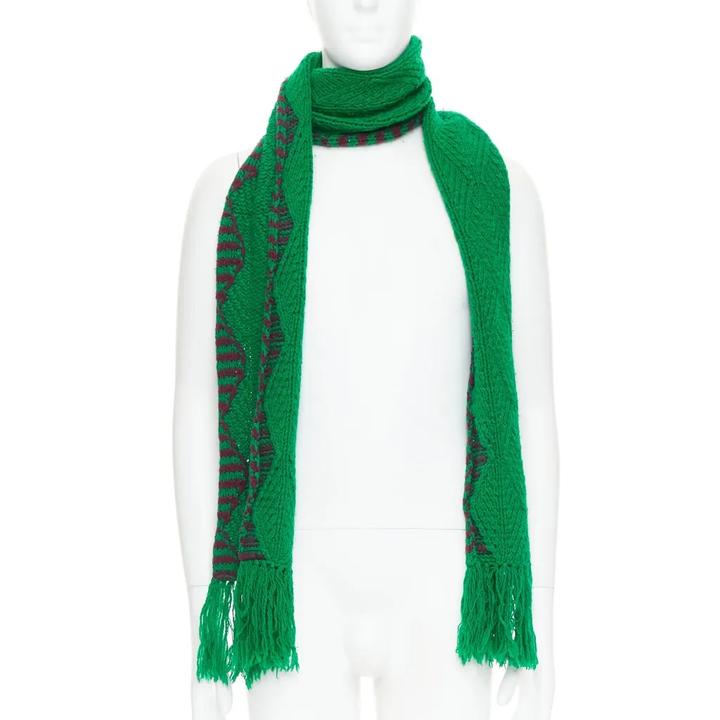 Dries Van Noten Knitted Wrap Scarf Green Wool Very good - Inside View