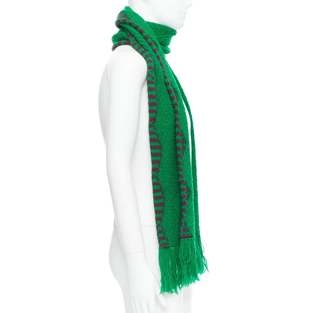 Dries Van Noten Knitted Wrap Scarf Green Wool Very good - Model View