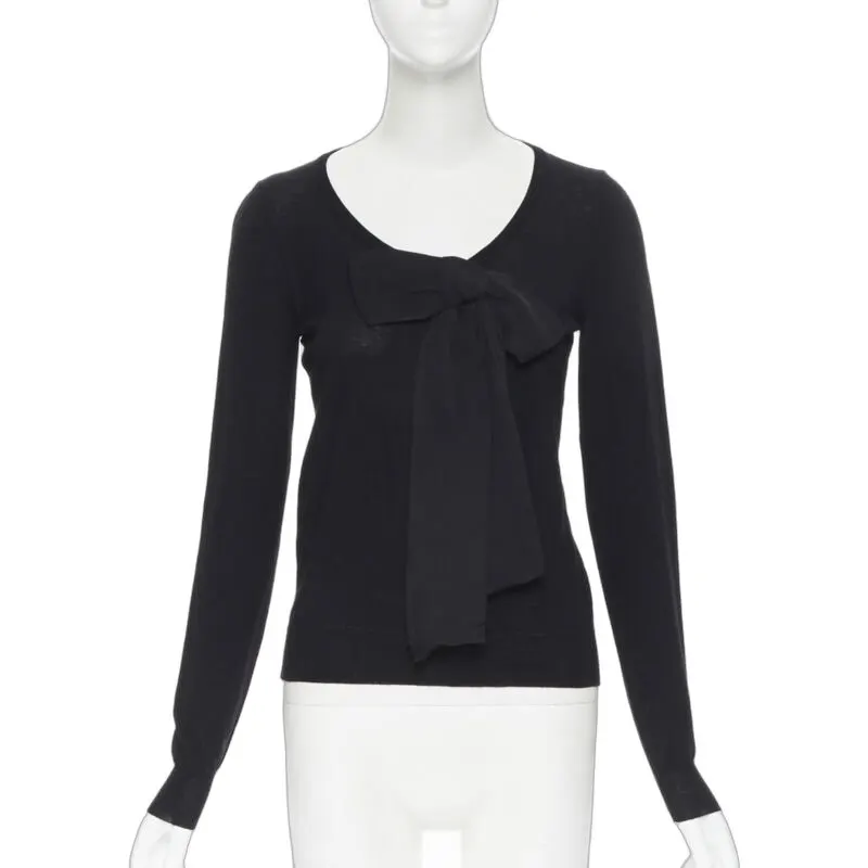 Lanvin Grosgrain Ribbon Sweater Black Wool Never worn - Front View
