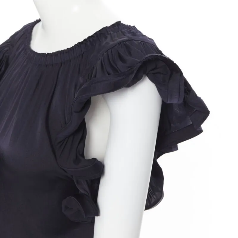 Lanvin Elastic Ruffle Top Navy Silk Very good - Back View