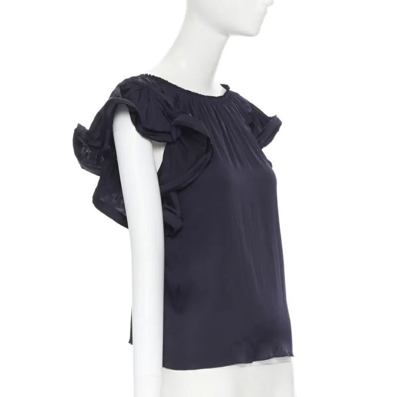 Lanvin Elastic Ruffle Top Navy Silk Very good - Inside View