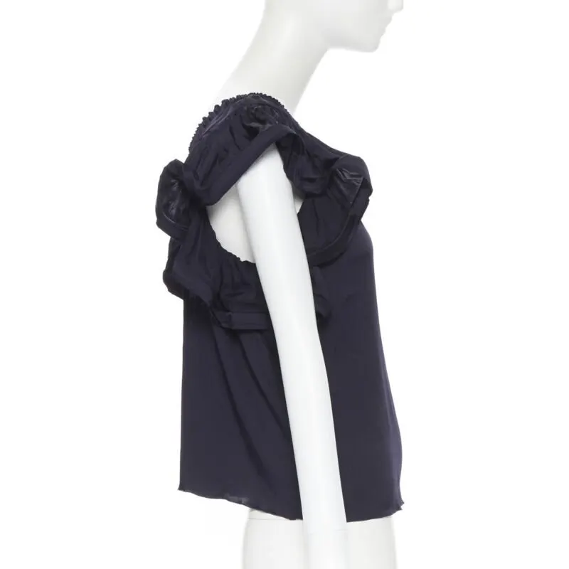 Lanvin Elastic Ruffle Top Navy Silk Very good - Model View