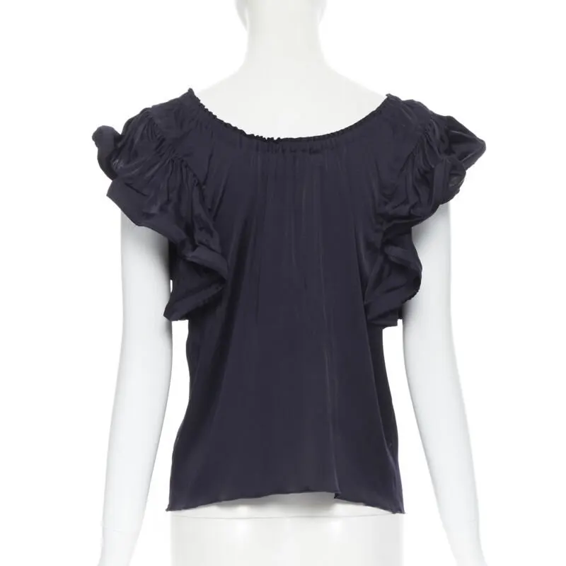 Lanvin Elastic Ruffle Top Navy Silk Very good - Box View