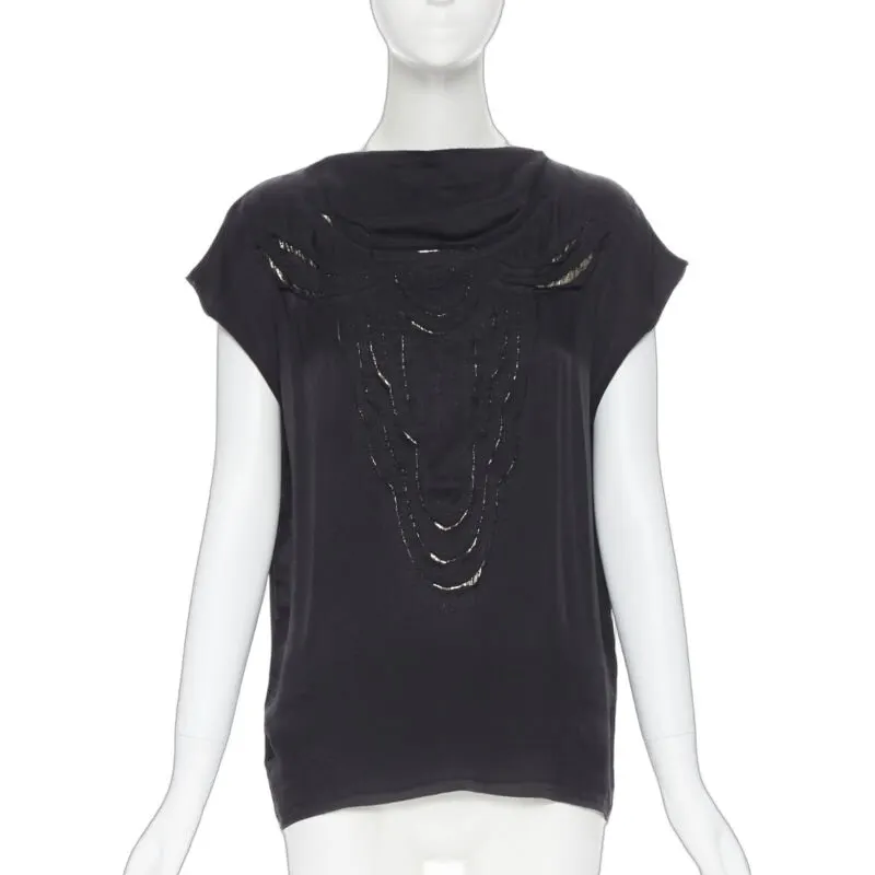 Lanvin Lurex Cut Out Top Black Silk Very good - Front View