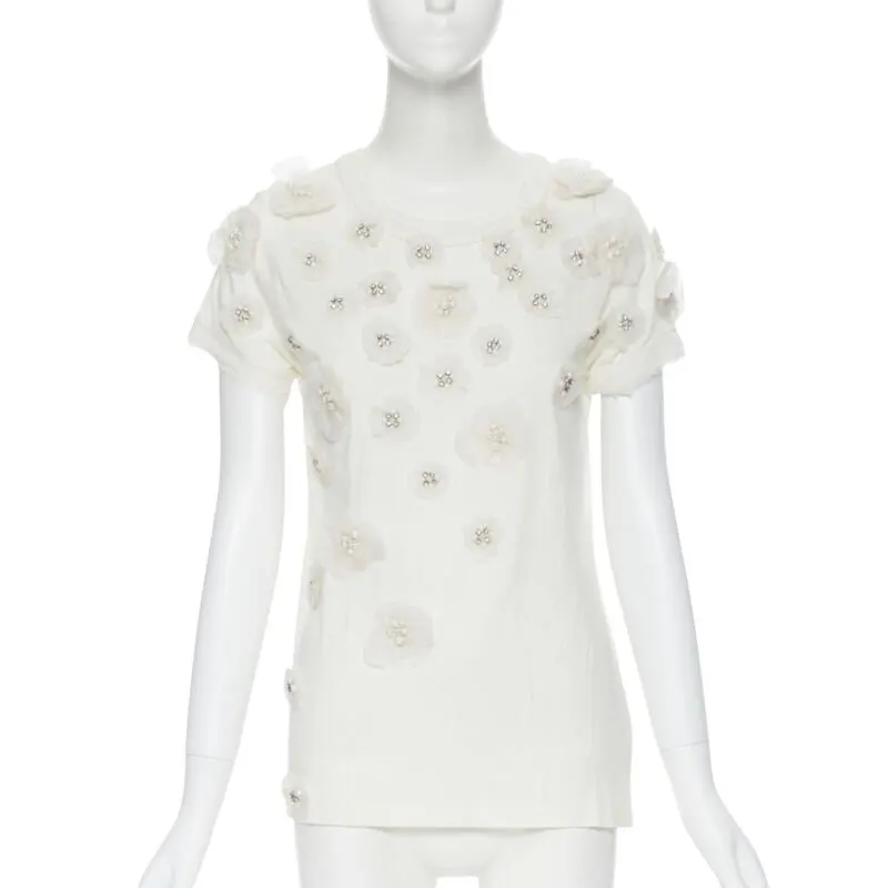 Lanvin Pearl Flower Tee White Cotton Very good - Front View