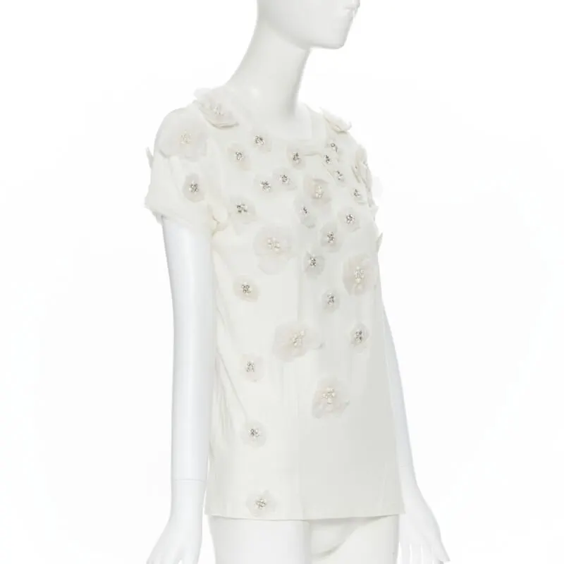 Lanvin Pearl Flower Tee White Cotton Very good - Inside View