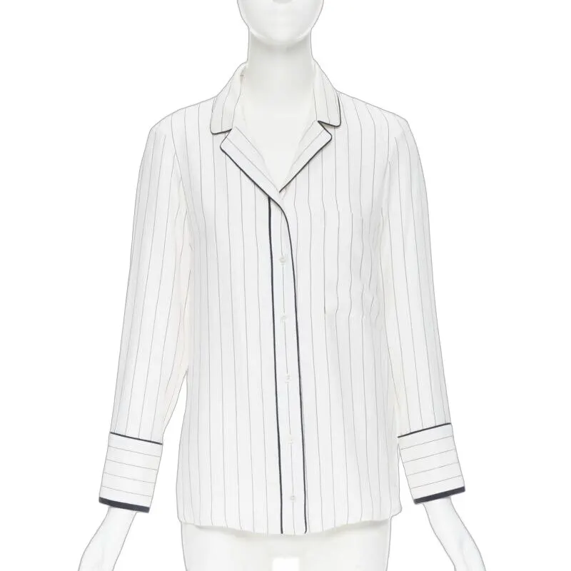 Frame Stripe Piping Pajama White Silk Never worn - Front View