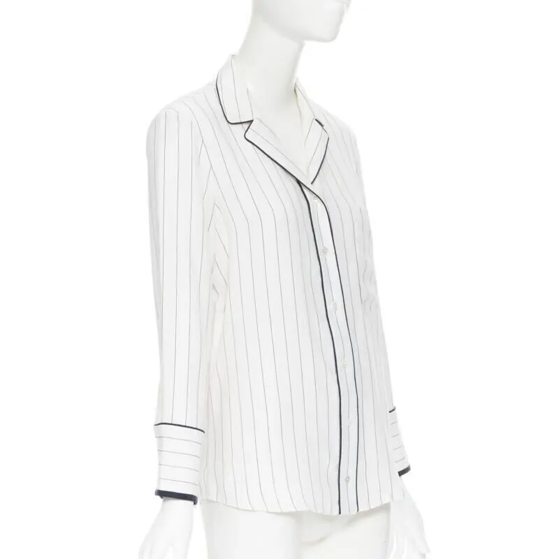 Frame Stripe Piping Pajama White Silk Never worn - Inside View