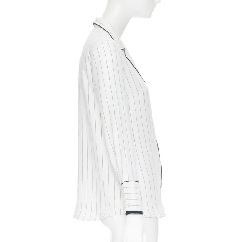 Frame Stripe Piping Pajama White Silk Never worn - Model View