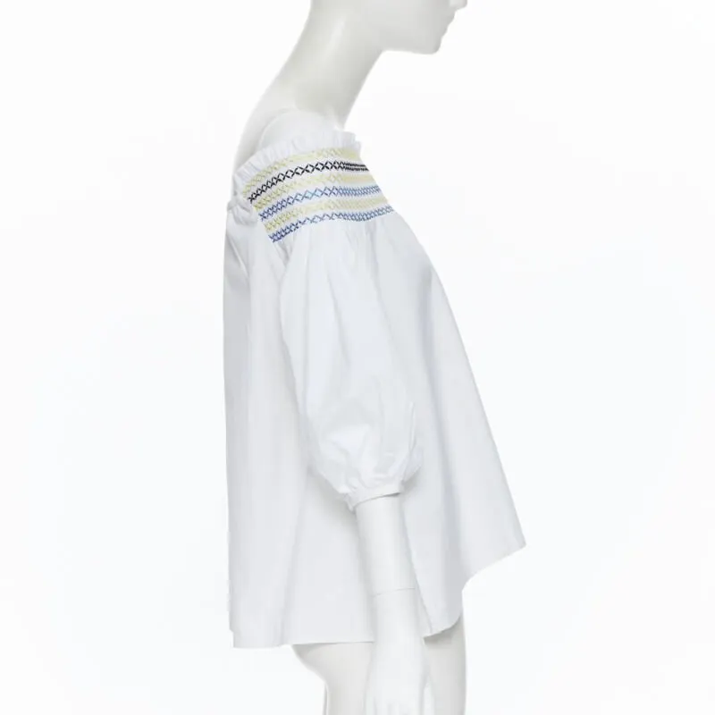 Peter Pilotto Embroidery Puff Top White Cotton Very good - Model View