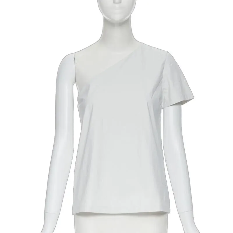 Max Mara Asymmetric Shoulder Top White Cotton Never worn, with tag - Front View
