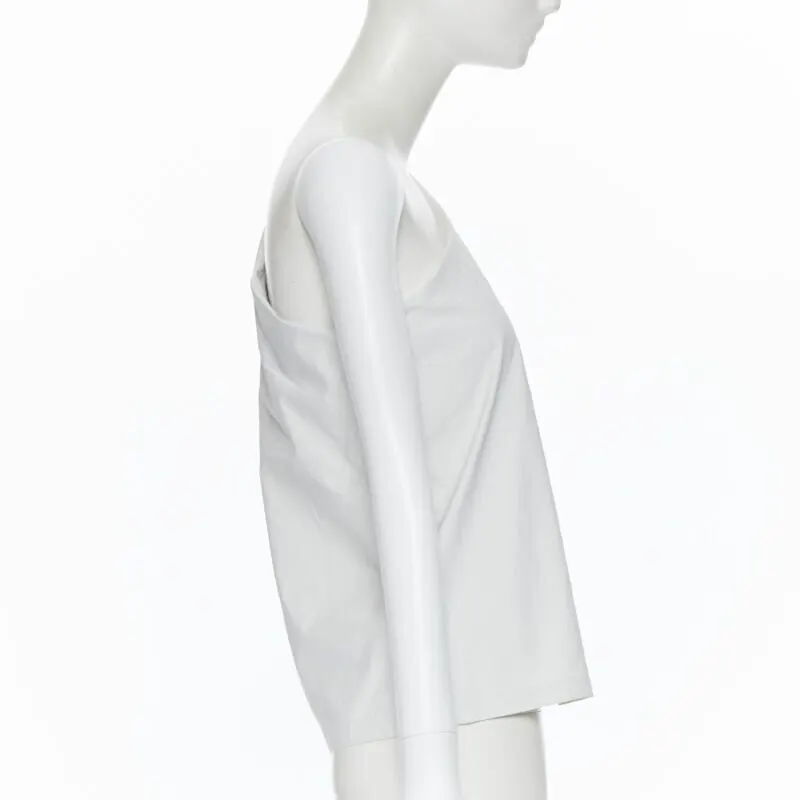 Max Mara Asymmetric Shoulder Top White Cotton Never worn, with tag - Model View