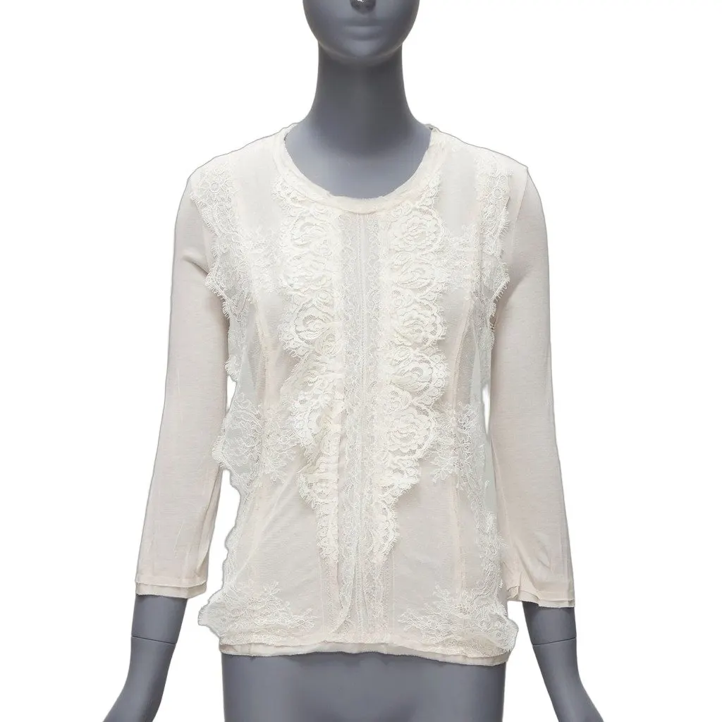 Lanvin Lace Overlay Top Ecru Viscose Very good - Front View