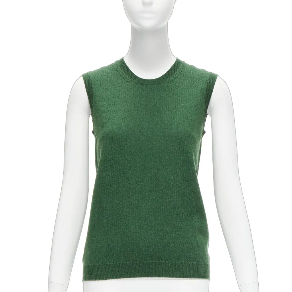 Jil Sander Crew Neck Sweater Vest Green Cashmere Never worn - Front View
