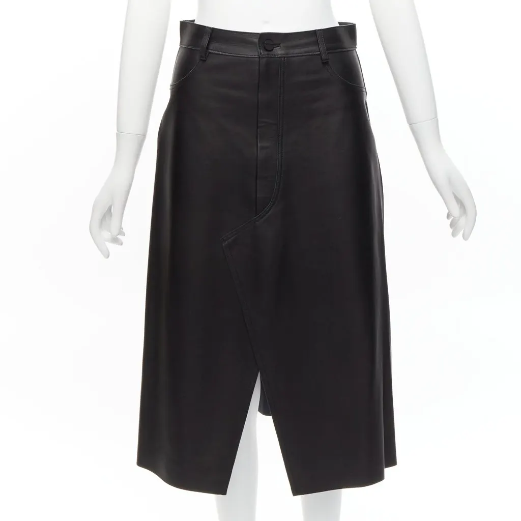 Dion Lee Leather Slit Skirt Black Leather Fair - Front View