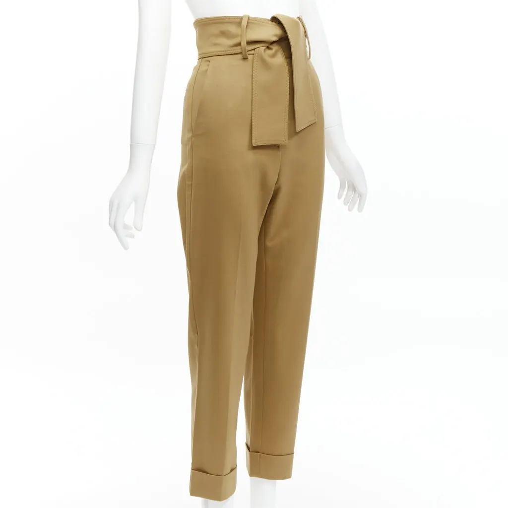 Sara Battaglia Tie Belt Pants Khaki Wool Never worn - Inside View