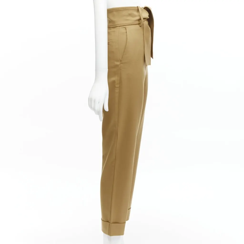 Sara Battaglia Tie Belt Pants Khaki Wool Never worn - Model View