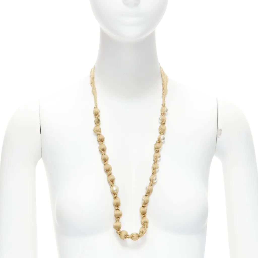 Lanvin Ribbon Wrap Necklace Beige Silk Never worn - Front View