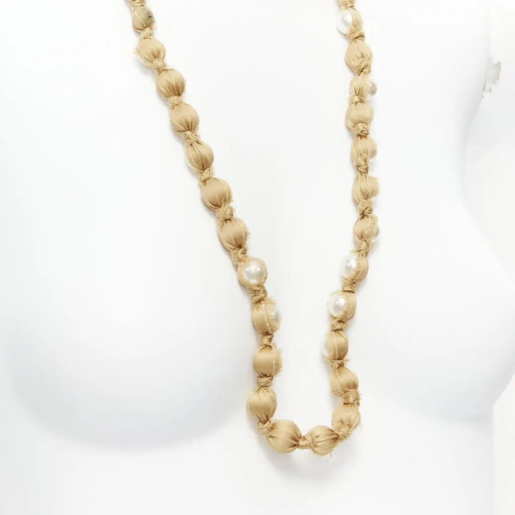 Lanvin Ribbon Wrap Necklace Beige Silk Never worn - Back View