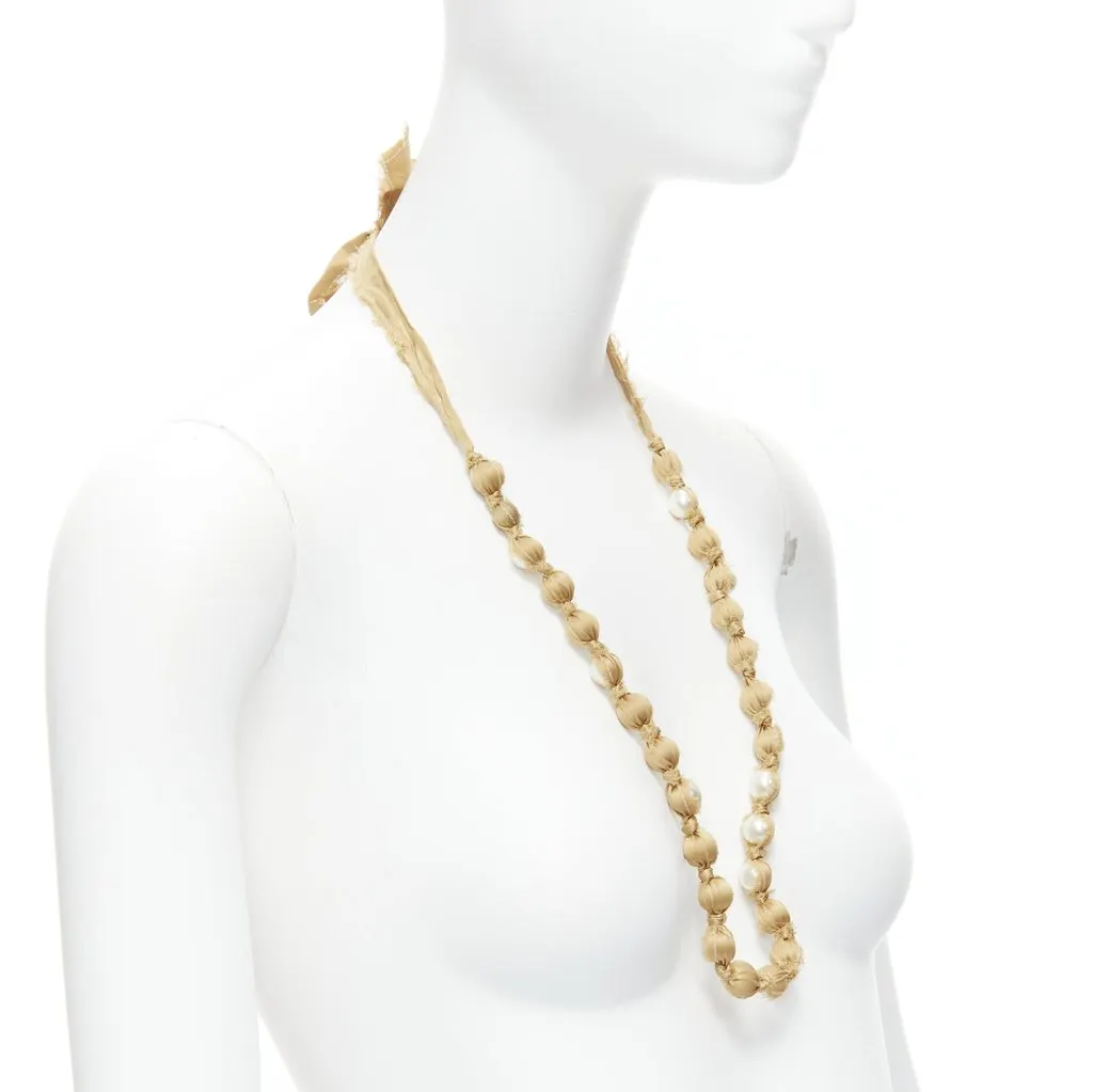 Lanvin Ribbon Wrap Necklace Beige Silk Never worn - Inside View